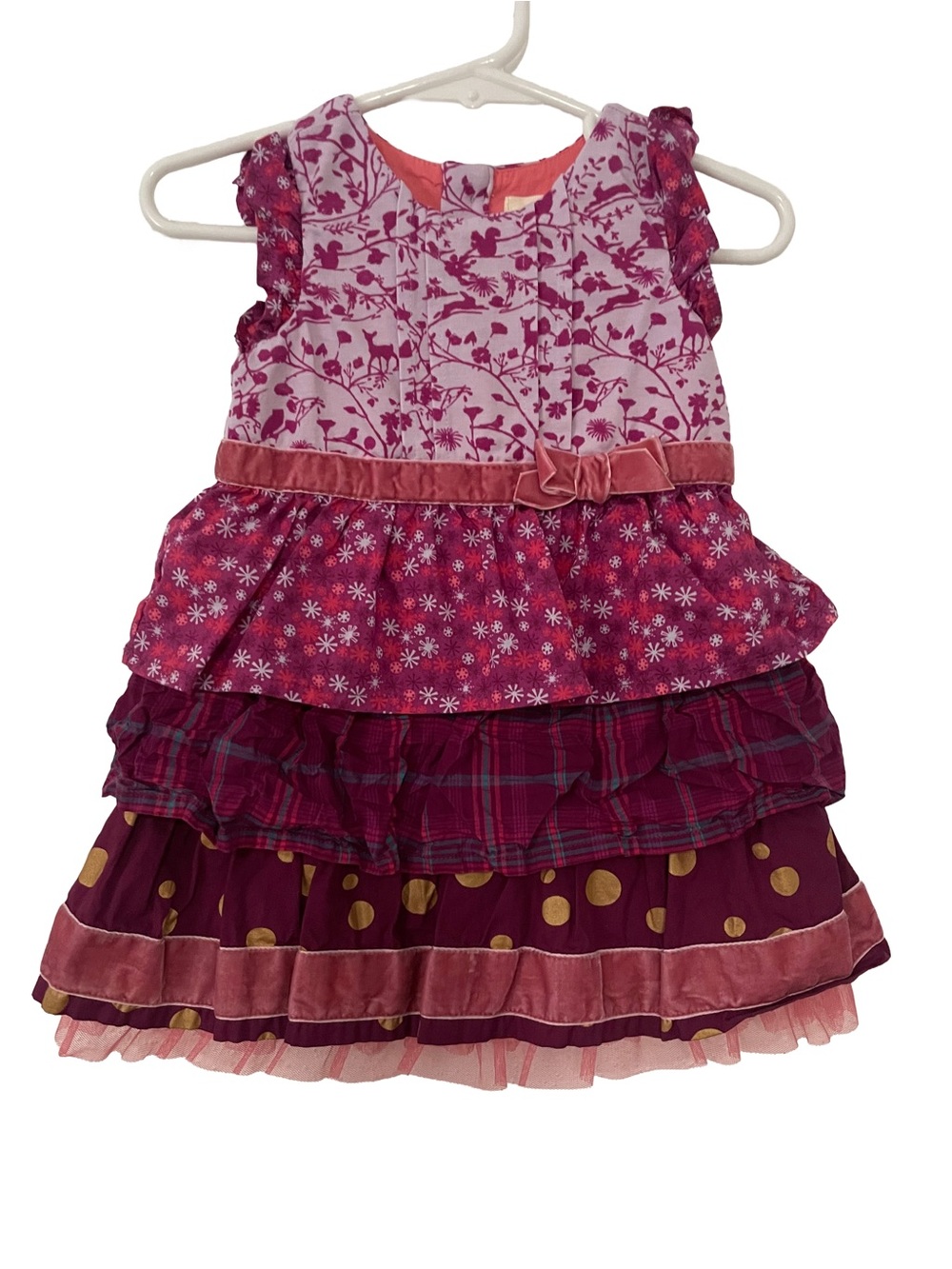 Matilda Jane Velvet-Trim Polka Dot Dress in Magenta & Gold